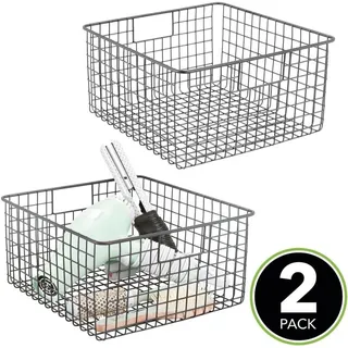 mDesign Badaccessoire-Set Badkorb Set 2 Stück dunkelgrau Metall Aufbewahrungsbox Regalkorb Bad