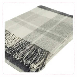 fair de luxe Woll-Kaschmir-Decke Plaid 150 x 200 cm Grau/Kariert