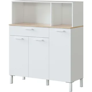 Habitdesign Küchenschrank, Sideboard, Sideboard, 3 Türen 1 Schublade und Innenregal, Arktis-Weiß und kanadische Eiche, Maße: 108 cm (Breite) x 126 cm (Höhe) x 40 cm (Tiefe)