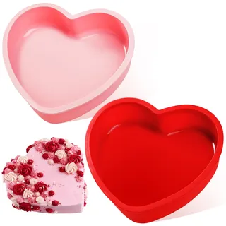 webake Kuchenform Herz Silikon 2 Stück 20cm Herz Backform LFGB Silikonform Herzform Kuchen Form Herzbackform für Kuchen, Pudding
