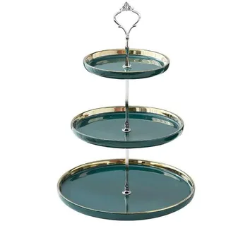 Keramik Obst Etagere, Moderner Obstschale, Hängender Korb In Ihrer Landhaus-Küche, Zur Aufbewahrung In Der Küche, 2/3 Stöckig, Olivgrün + Silber,L
