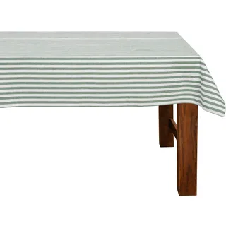 FILU Tischdecke 100 x 140 cm Dunkelgrün Weiß gestreift 100% Baumwolle | Premium-Tischtuch, waschbar bei 60 Grad, 100x140 cm, modernes Streifen-Design