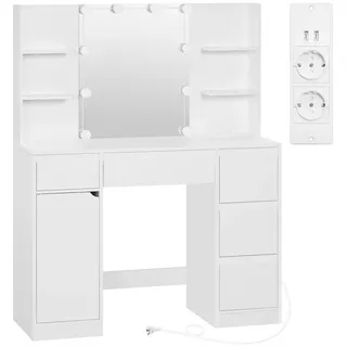 Woltu Schminktisch, Weiß, Holzwerkstoff, Glas, 4 Fächer, 5 Schubladen, Rechteckig,Rechteckig, 110x140x40 cm, Schlafzimmer, Schminktische