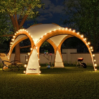 LED Event Pavillon XXL DomeShelter 450cm Garten inkl. Solarmodul Designer Gartenzelt Camping Partyzelt mit Beleuchtung - orange