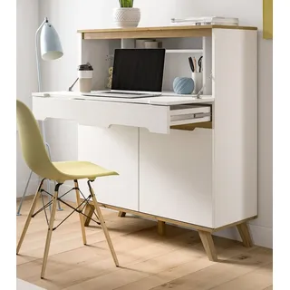 inn.furn Sekretär weiß, Eiche 100 cm skandinavisch, Schreibtisch mit Soft-Close | Weiß/Naturbelassen