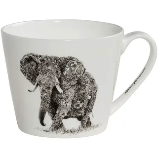 Maxwell & Williams DX0510 Kaffee-Becher breit African Elephant 450 ml – Keramik mit Schwarz-weiß-Motiv, in Geschenkbox