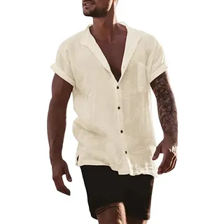 Leinenhemd Herren Hemd Sommer Kurzarm Sommerhemd Männer Regular Fit Freizeithemd Bequem Oberteile Modisches Sommerhemden Loose Fit Hemden Leichte Atmungsaktives Leinenshirt Leinen Businesshemd