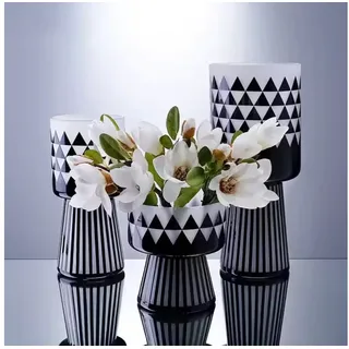 Quality Elegance Dekovase 3er Set Klassische Handgemachte Glasvasen – Schwarz & Weiß (Set, 3 St., 3 tlg), Dekoobjekt Wohnzimmer
