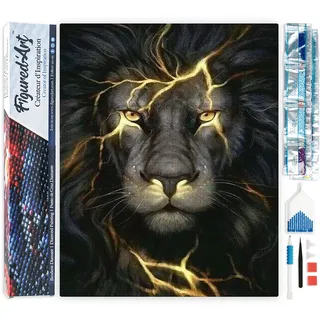 Figured'Art Diamond Painting Erwachsene 40x50cm Ganze Leinwand gerollt Schwarzer Löwe 5D Bilder Eckige Steine - DIY Set Basteln