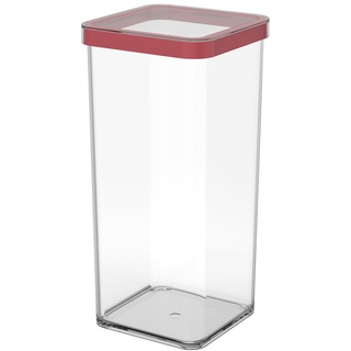 Rotho Loft quadratische Vorratsdose 1.5l mit Deckel und Dichtung, Kunststoff (SAN) BPA-frei, transparent/rot, 1.5l (10.0 x 10.0 x 21.4 cm)