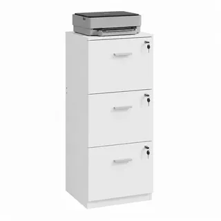 DEVAISE Rollcontainer mit Schubladen, Aktenschrank abschließbar für DIN A4/Legal/Letter, Druckerschrank Holzoptik, Büroschrank für Home Office weiß 40 cm x 100 cm x 45 cm
