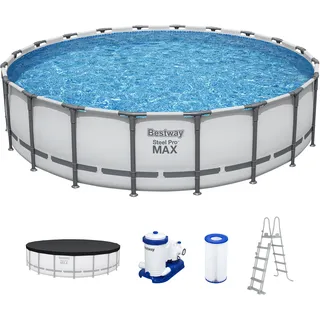 BESTWAY  Steel Pro Max Frame Pool Set 610 x 132 cm lichtgrau inkl. Filterpumpe