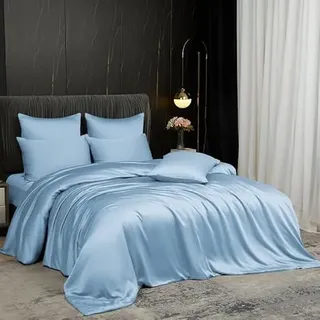 Gezu Bambus Bettwäsche 135x200 Blau Hellblau Sommer Kühlende 100% Natürliche Bambusseide Antibakteriell Lyocell Glänzend Bettwäsche Atmungsaktiv Bamboo Bettbezug 135x200 Einzelbett mit Reissverschluss