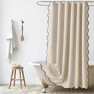 Duschvorhang Aus Strukturiertem Leinen, 180 X 180 Cm, Wasserdicht Und Waschbar, Schimmelresistent, Mit Ringen, Beige