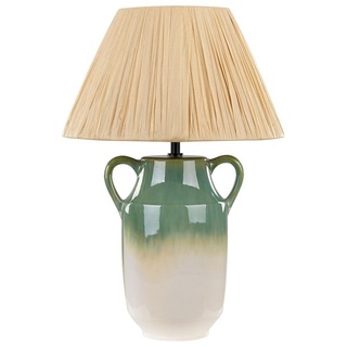 BELIANI Tischlampe Grün-Weiß Keramik Vasenform 53 cm Papierschirm Kegelform Natürlich Langes Kabel mit Schalter Modern Boho Beleuchtung Leuchte