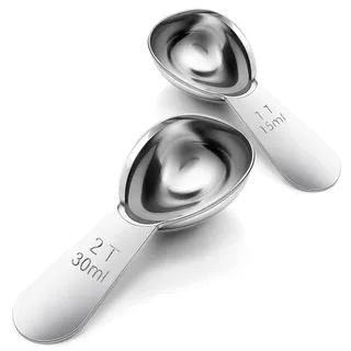 2 Stück Kaffeelöffel Portionierer, Edelstahl Honiglöffel Esslöffel mit Kurzem Griff, Messlöffel für Gemahlenen Kaffee Tee Löffel Gewürzlöffel für Küche Würzen Öl Tee Zucker (15ml & 30ml)