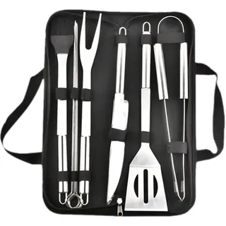 SNQ - BBQ-Grillset - Zubehörset für Gas- und Holzkohlegrill, professionelles Kochutensilienset aus Stahl, mit Koffer