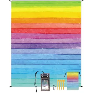 FANSU Wasserdicht Strandmatte, 180x220cm Picknickdecke 3D-Druck Picknickdecke, Stranddecke Sandfrei, Waschbare Stranddecke für Strand, Picknick, Camping (Regenbogen,180x220cm)