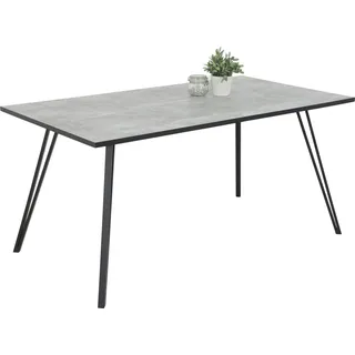 Esstisch "Tino" in Betonoptik mit Absetzungen in schwarz. Abmessungen (BxHxT) 160x76x90 cm - Grau