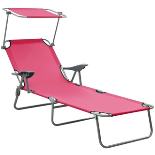 Gute® Sonnenliege mit Sonnenschutz Stahl Rosa Garten Möbel,Sonnenliegen Liegestühle Gartenliege ergonomisch Garten Lounge-Bett
