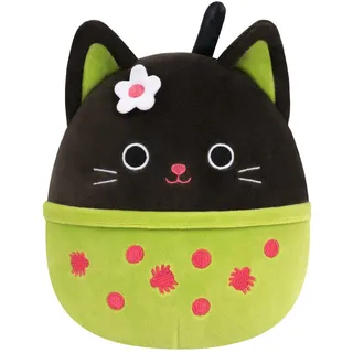 Squishmallows SQHW01411 - Tildy Schwarze Katze Boba 19 cm | mit Blumen-Anstecker, offizielles Jazwares Plüsch, superweiches Kuscheltier
