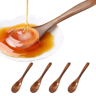 QEDBOJE 4 Stück Handgefertigte Holz Natürlich Holzlöffel Küchenzubehör Suppenlöffel Esslöffel Teelöffel Müslilöffel heiß Schokolade Honiglöffel Kaffeelöffel (Natürlich Holz)