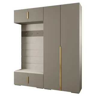 MEBLE KRYSPOL Inova 1 Möbelset - Moderne Garderobe - für Schlafzimmer, Wohnzimmer, Flur, Kinderzimmer - Ankleidemöbel - 236,7x200x47cm - Kaschmir, Paneele Manila 02, Handgriff Gold
