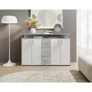 HBZ Sideboard 139 x 90 x 34 cm Grau / Weiß