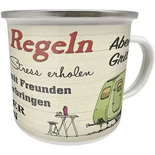 Blechwaren Fabrik Braunschweig GmbH Emaille Becher 0,5 L - Camping Regeln - EB37 Tasse - Camper Urlaub Campingplatz
