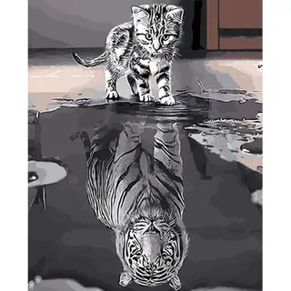 YEESAM ART Neuheiten Malen nach Zahlen Erwachsene Kinder, Katze oder Tiger 40x50 cm Leinen Segeltuch, DIY ölgemälde Weihnachten Geschenke (Katze, Ohne Frame)