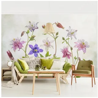 Bilderdepot24 Fototapete Blumen Wald-Akelei Blumentapete Floral Natur Modern Kunst Lila Rosa, Glatt, Matt, (Vliestapete inkl. Kleister oder selbstklebend), Wohnzimmer Schlafzimmer Küche Flur Motivtapete Vliestapete Wandtapete beige 1.44 m x 0.95 m