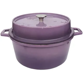Grillfürst farbig emaillierter Dutch Oven ca. 6 Liter Fassungsvermögen - stabil stehender Gusseisentopf ohne Füße, lilafarbene kratzfeste Emaillierung, multifunktional, ca. 19,5 x 35,6 cm, DO6
