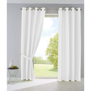 Gardinenbox 2er Set Vorhänge Blickdicht Gardinen Matt Lichtdurchlässig »Palermo« mit Ösen und Raffhalter Dekoschal HxB 145x140 cm Weiß, 10000265-2