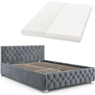 Juskys Nizza 140 x 200 cm mit Matratze grau