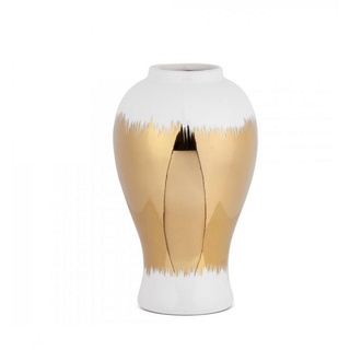 Eurofirany Dekovase TALA-Keramikvase mit weiß-goldenem Schattierungsmotiv (1 Vase) weiß