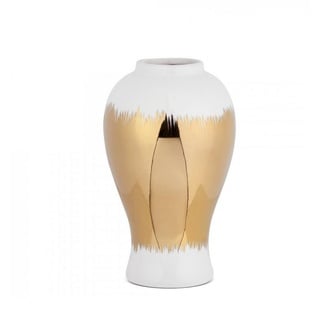 Eurofirany Dekovase TALA-Keramikvase mit weiß-goldenem Schattierungsmotiv (1 Vase) weiß 17 cm x 26 cm
