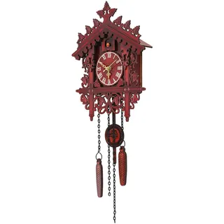 Desnysmf Wandmontage Vintage Antik Wanduhr Kuckucksuhr Kuckucks Uhr Wanduhr mit Holzpendel Dekor, für Studien, Büros, Schlafzimmer, Wohnzimmer Dekoration, Rot, 19 * 25 * 5.5cm