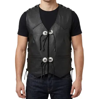 German Wear Motorradweste GW692 Black Motorrad Lederweste Biker Motorradweste Weste schwarz 62/5XL