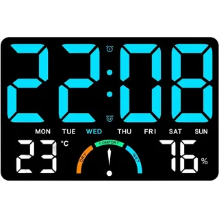 Muuookka Digitale Wanduhr mit Großem LED-Display, Datum, Temperatur- und Feuchtigkeitssensor für Schlafzimmer, Klassenzimmer Modern B