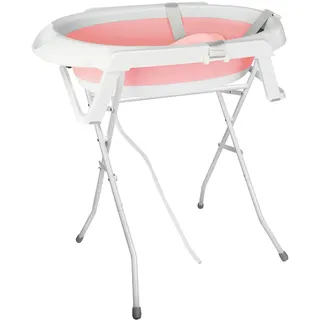 Babywanne mit Ständer Faltbare Baby Badewanne Set mit Gestell - Tragbare Rutschfeste Wanne für Neugeborene bis 3 Monate - Stützkissen inklusive-66 * 61 * 82cm – rosa