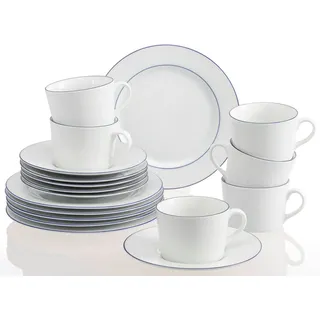 Retsch Arzberg Kaffeeservice Geschirr-Set, Service Heike Blaurand (18-tlg), 6 Personen, Porzellan, maritimer, blauer Rand, Made in Germany, 18 Teile, für 6 Personen blau|weiß
