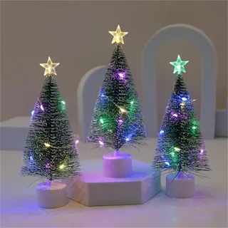 Künstlicher Weihnachtsbaum mit Beleuchtung, LED Mini Weihnachtsbaum Künstlich, Bunte Lichter Weihnachtsbaum, Tannenbaum Künstlich Klein, Tisch Weihnachtsbaum Christmas Tree Weihnachten Deko (3 Stück)
