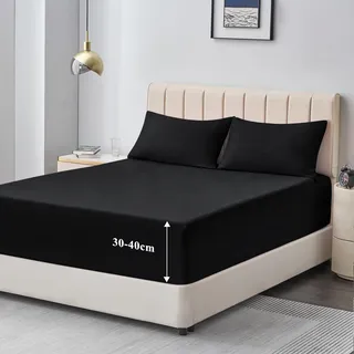 Aisbo Spannbettlaken 180x200cm Bettlaken Boxspringbett - Bett Laken Schwarz 180x200 aus Premium Mikrofaser, weiches Spannbetttuch 180 x 200 Steghöhe 40cm für Wasserbett Bed Fitted Sheet
