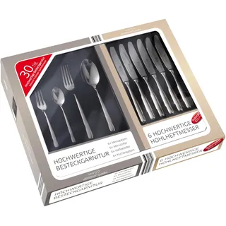 Gehring Besteck Set Life 30-teilig I Edelstahlbesteck I hochwertiges Essbesteck inklusive 6 Solinger Hohlheftmesser I spülmaschinengeeignet I Besteck Set 6 Personen I Designpreis 2014/15
