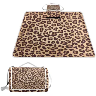 ALAZA Rechteckige Picknickdecke, wasserdicht, Leopardenmuster, Beige / Braun, faltbar, für den Innen- und Außenbereich, für Reisen, Wandern, Camping, Park, 150 cm x 145 cm