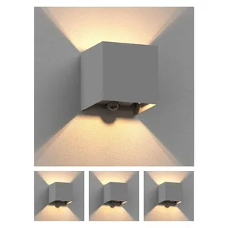 ledscom.de Wandleuchte 4x Aluminium 10,0 cm inkl. Bewegungsmelder grau