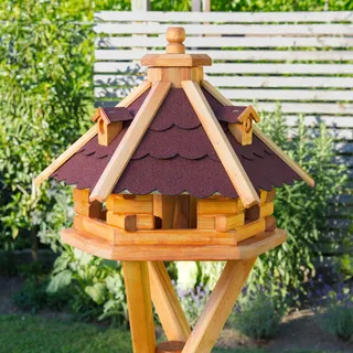 Vogelhaus von klein bis Riesig XXL Futterhaus Futterhäuschen Vogelvilla V18, Vogelfutterhaus aus Holz mit Solarbeleuchtung beleuchtet (Rot, klein), Vogelfutterhaus mit Futtersilo, Silo