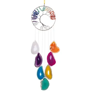 KYEYGWO 7 Chakra Baum des Lebens Hängeornament mit Mehrfarbig Achat Scheiben, Heilung Kristall Aufhängene Handgemacht Edelstein Windspiel Traumfänger Hängedeko für Haus Hochzeit Souvenir