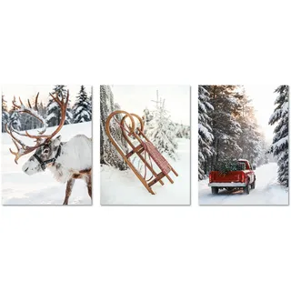 ARTFAVES® Poster Set - Christmas Trio 1-3-teilige Bildercollage Wohnzimmer, Schlafzimmer - moderne Wandbilder Weihnachten, Winter - 30x40 cm - ohne Rahmen