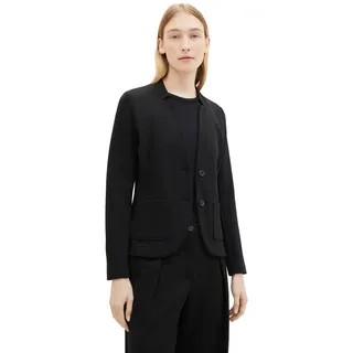 Sweatblazer TOM TAILOR "Fied", Damen, Gr. M (38), schwarz (deep schwarz), Jersey, Obermaterial: 54% Baumwolle, 43% Polyester, 3% Elasthan, unifarben, tailliert taillenbedeckt, V-Ausschnitt, Blazer, mit aufgesetzten Taschen und Struktur